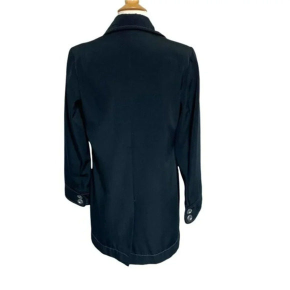 Black Button-Down Trench Coat with Contrast Stitching Women's - Picture 4 of 7
